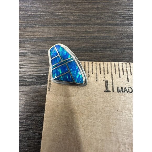 Zuni Handmade Sterling Silver 925 Signed TB Opal Inlay Post Earrings - Picture 5 of 6